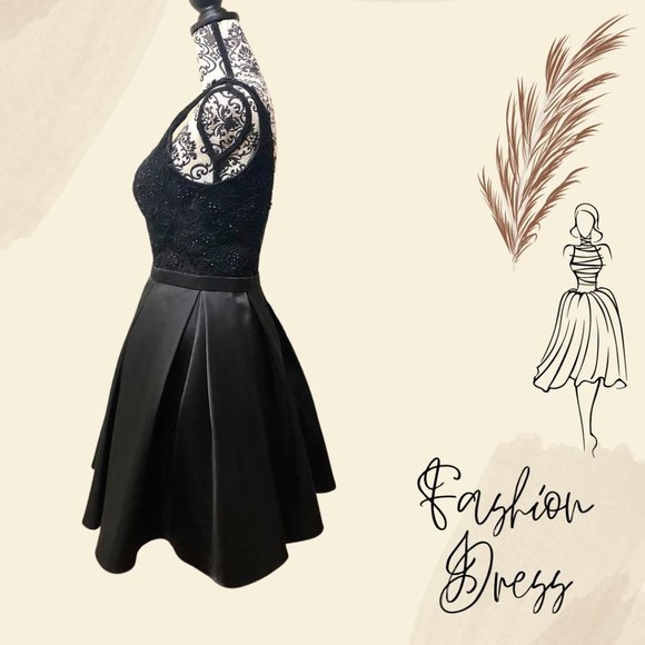 Black Plunging Flare Cocktail Dress - Size 4 - Picture 3 of 6